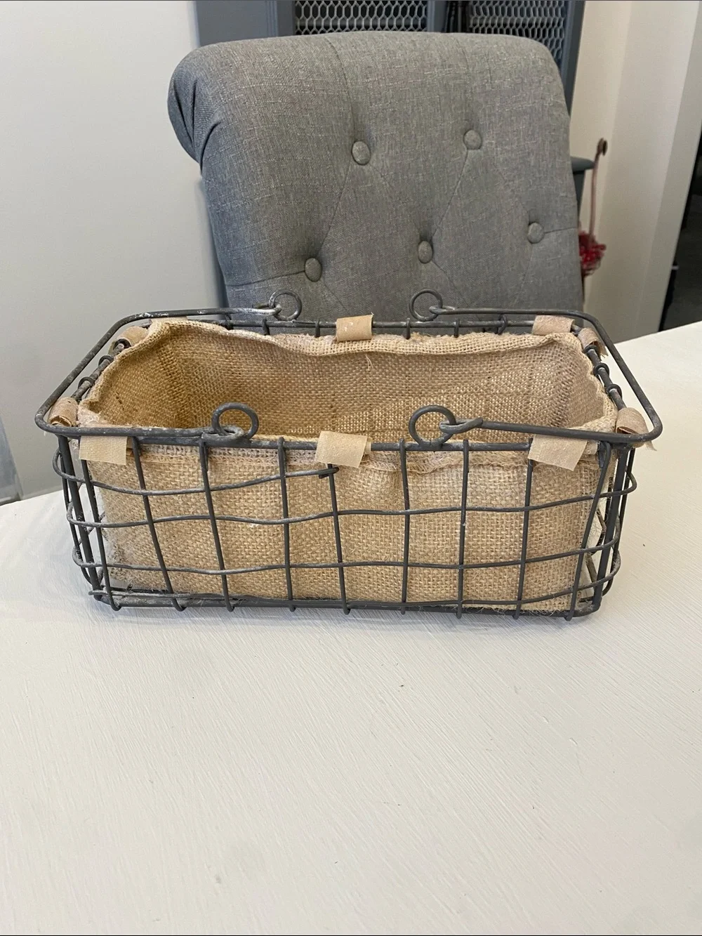 Rustic Wire Basket with Burlap Liner - Boho Chic Farmhouse Rustic Cottagecore